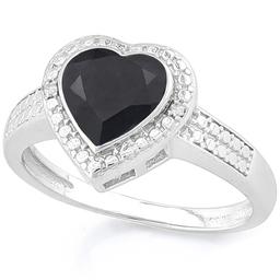 7mm Heart Cut Rustic Midnight Sapphire And Diamond Halo Ring In Platinum Over Sterling Silver