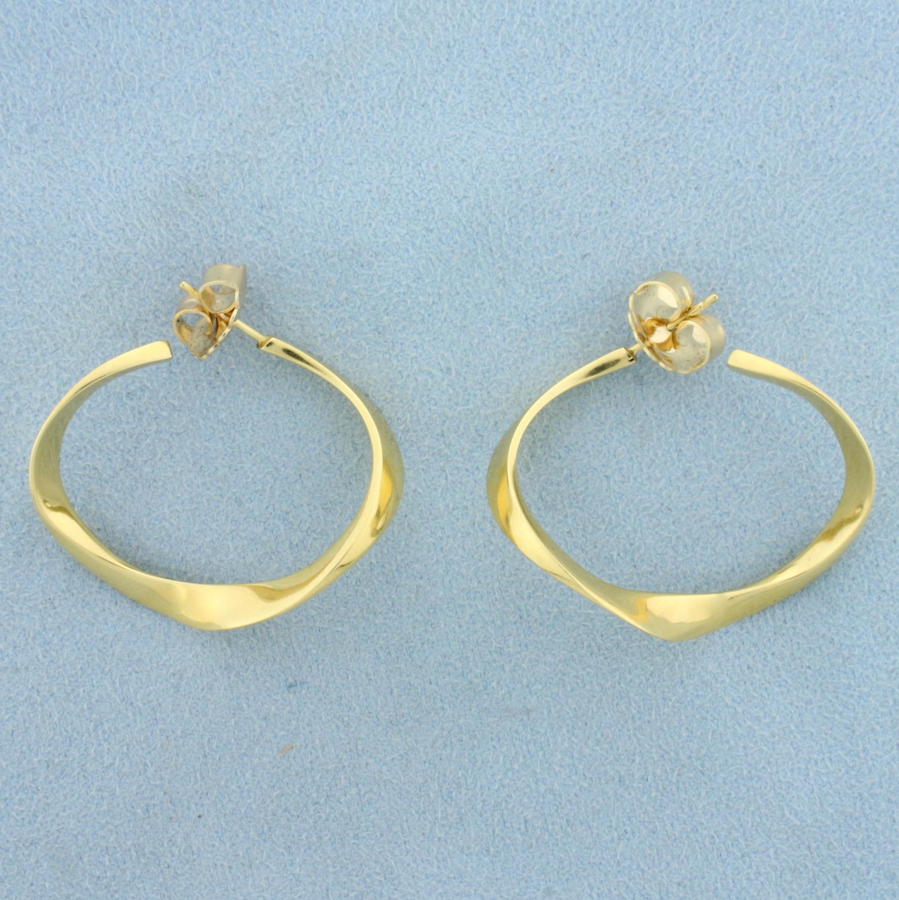 Designer Large Twisting Hoop Earrings In 18k Yellow Gold