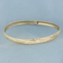 Sandblast Finish Leaf Design Bangle Bracelet In 10k Yellow Gold