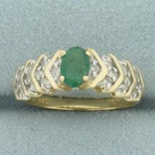 Emerald And Diamond Ring In 14k Yellow Gold