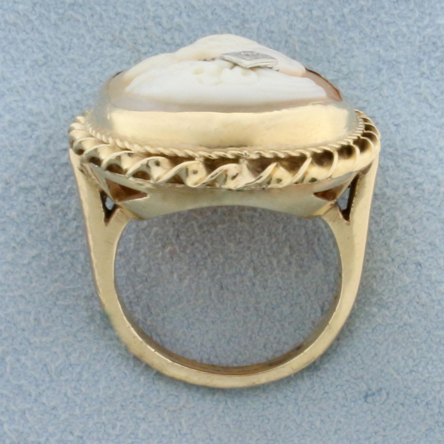 Diamond Cameo Ring In 14k Yellow And White Gold