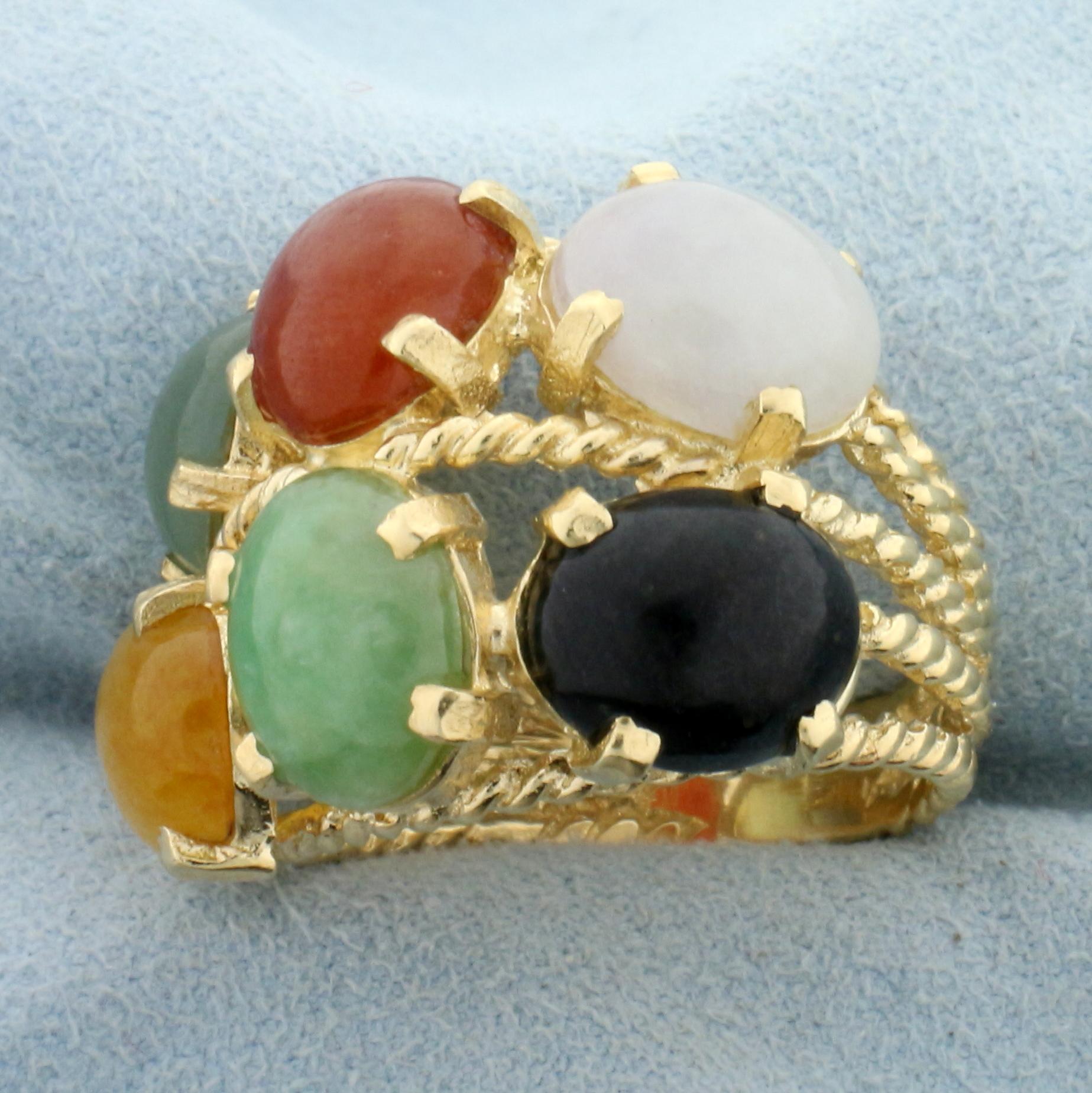 Jade Multi Color Statement Ring In 14k Yellow Gold