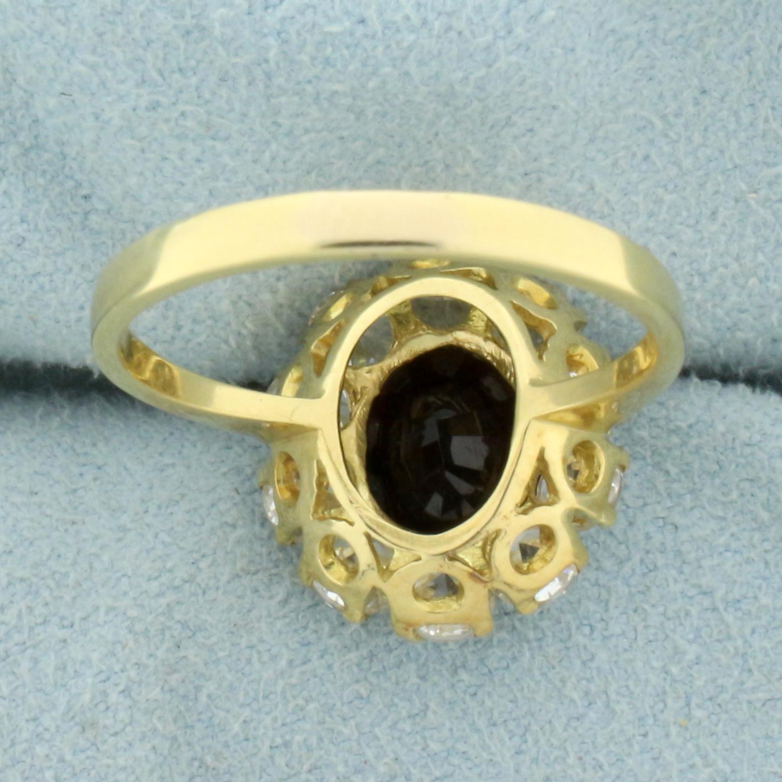 4.5ct Tw Garnet And Cz Flower Ring In 18k Yellow Gold