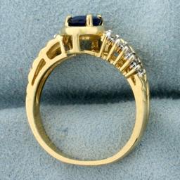 Sapphire And Diamond Ring In 10k Yellow Gold