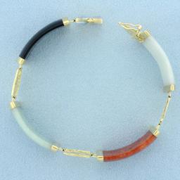 Multicolor Jade Dragon Bracelet In 14k Yellow Gold