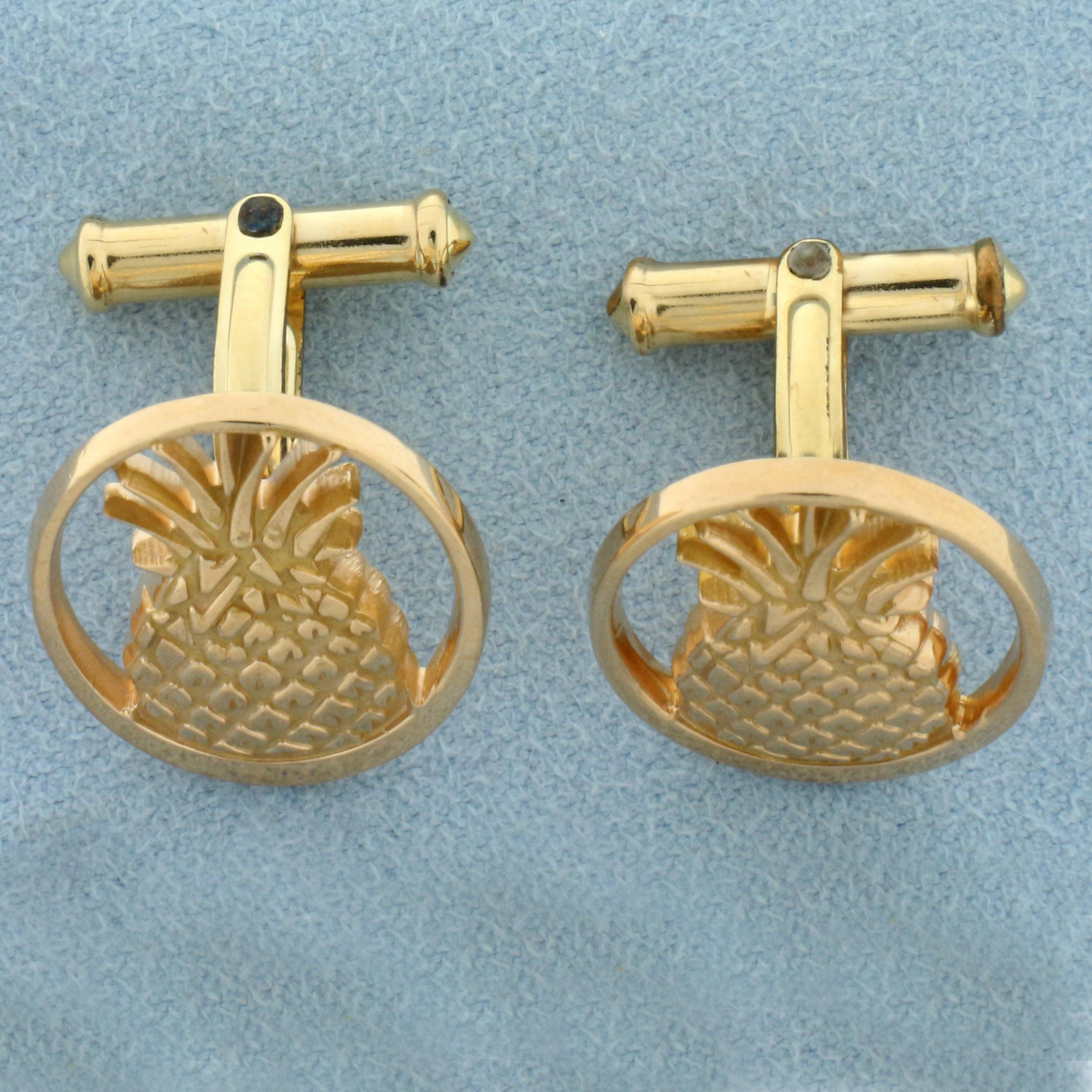 Pineapple Cufflinks In 10k Yellow Gold