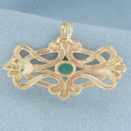 Vintage Emerald And Diamond Pendant In 14k Yellow Gold