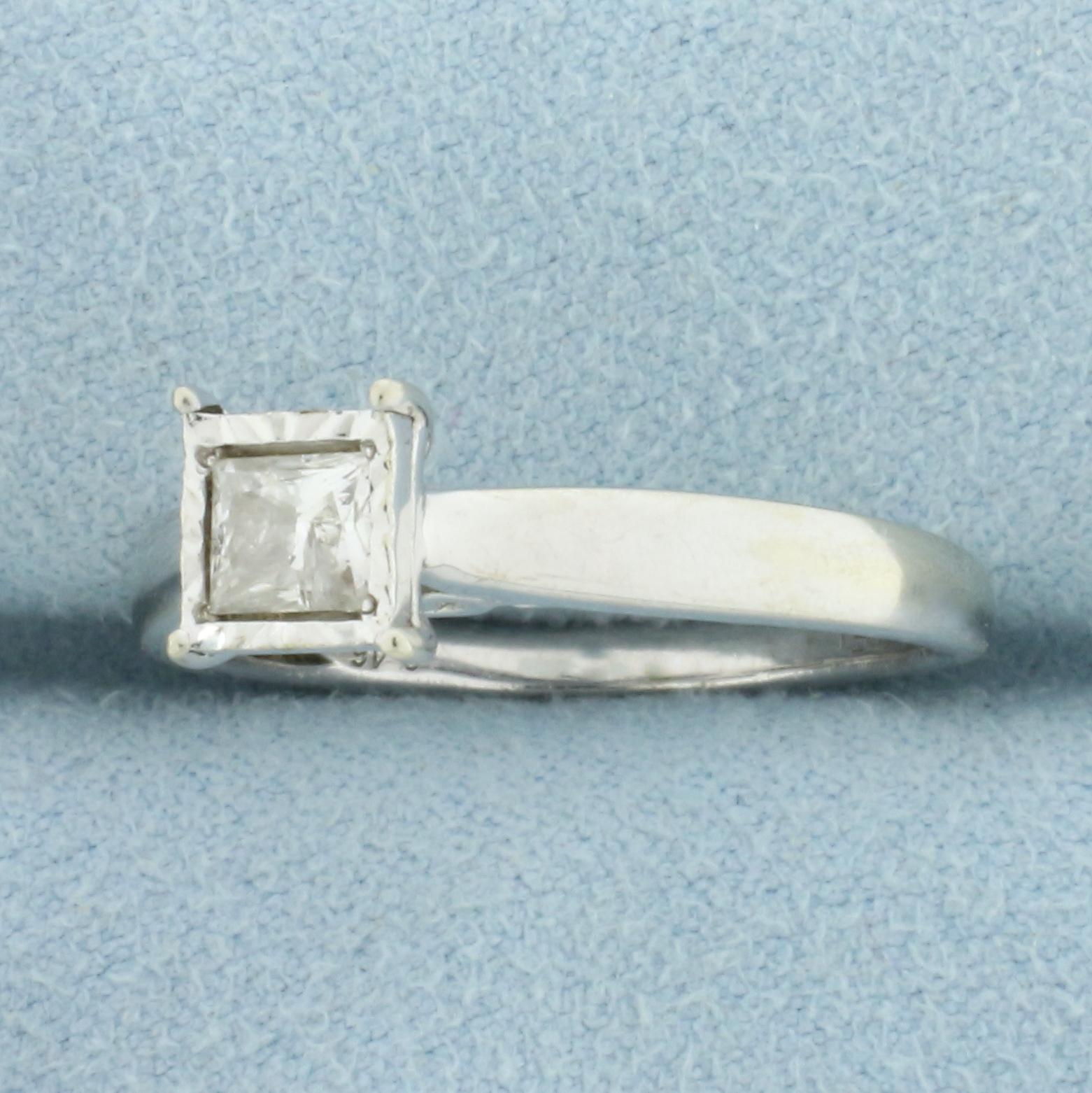 Princess Cut Diamond Solitaire Engagement Ring In 10k White Gold