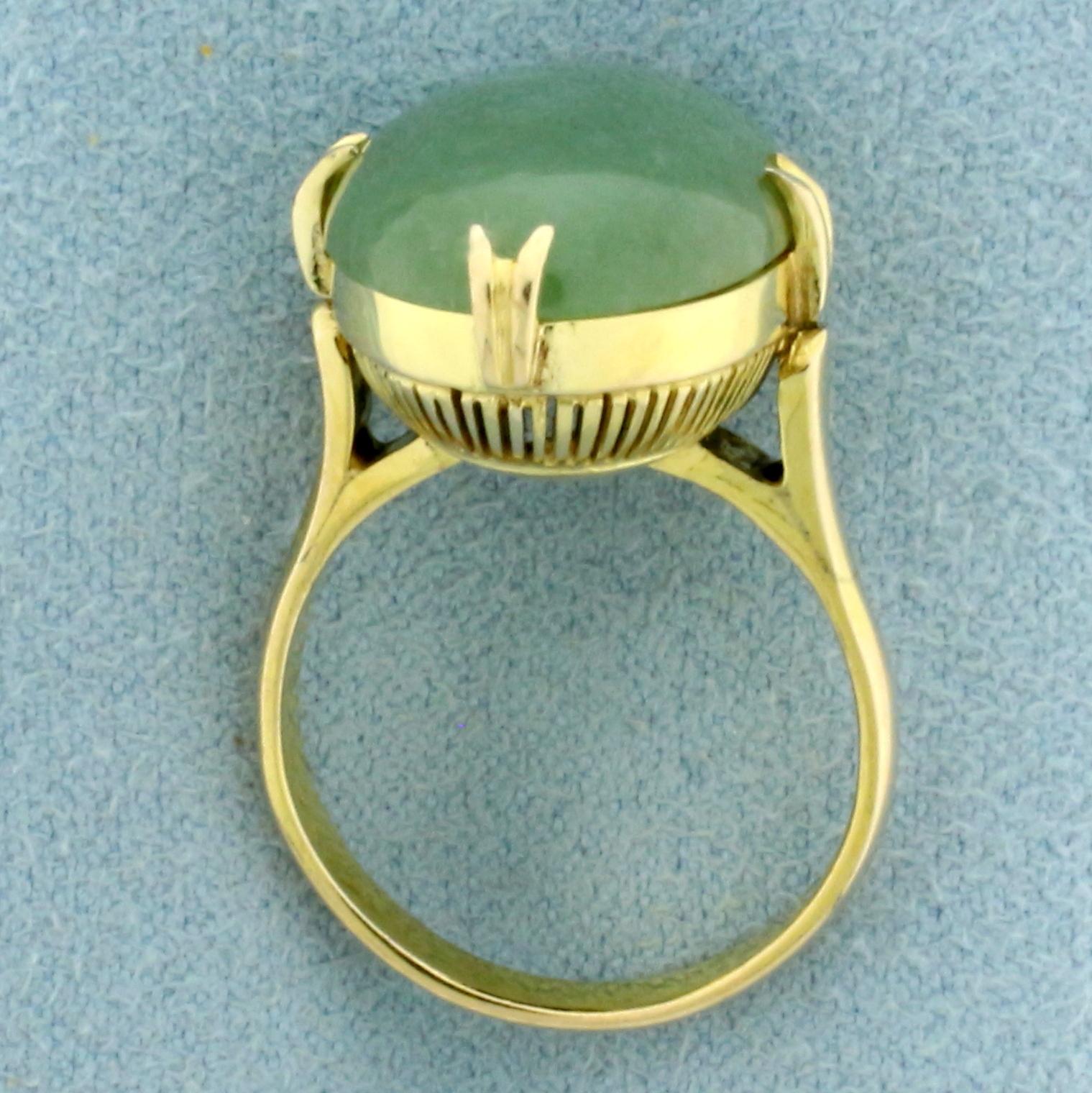 Jade Solitaire Statement Ring In 14k Yellow Gold