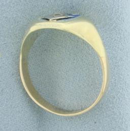 Vintage Mens Blue Enamel Masonic Ring In 14k Yellow Gold