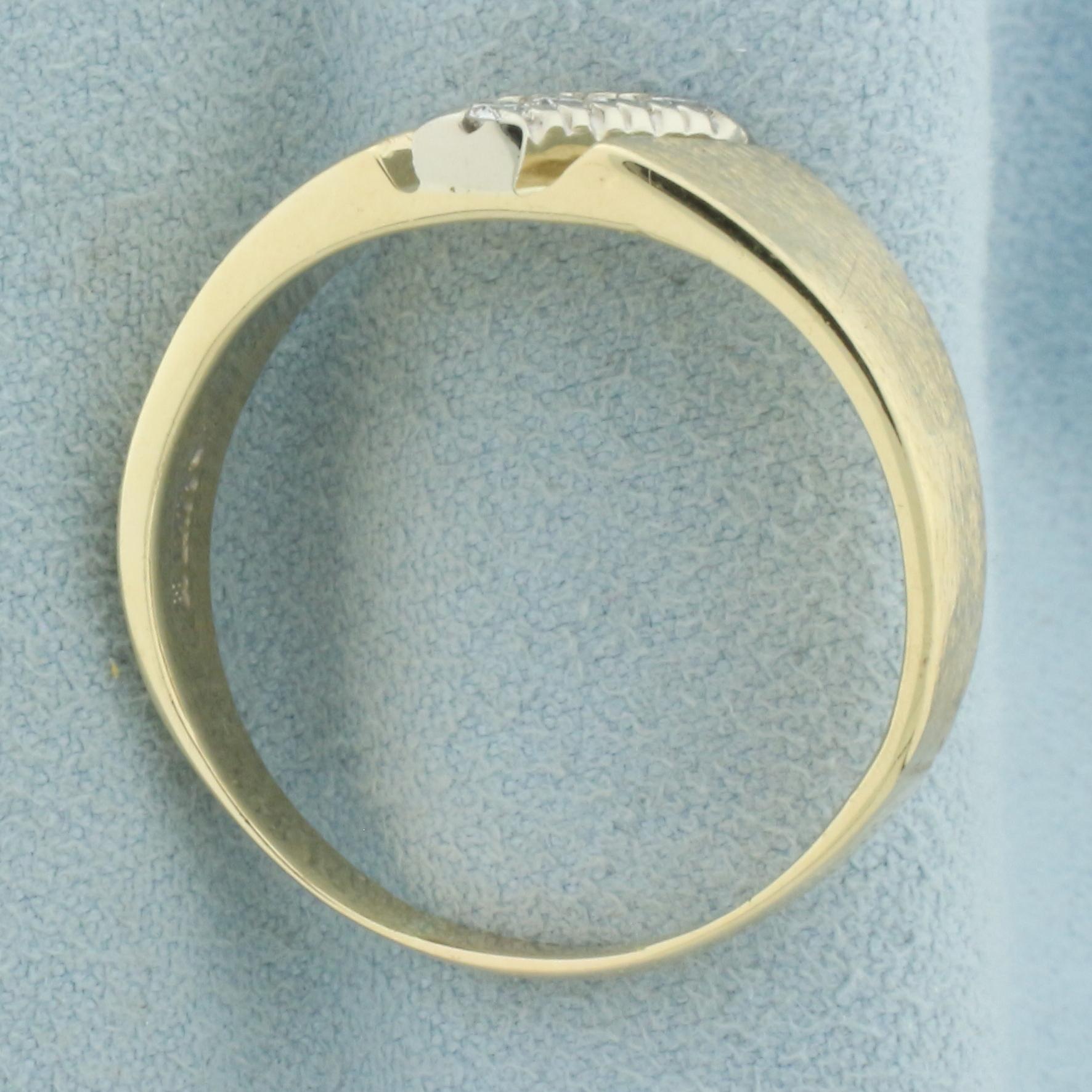 Mens Brushed Finish Diamond Gold Ring In 14k Yellow Gold