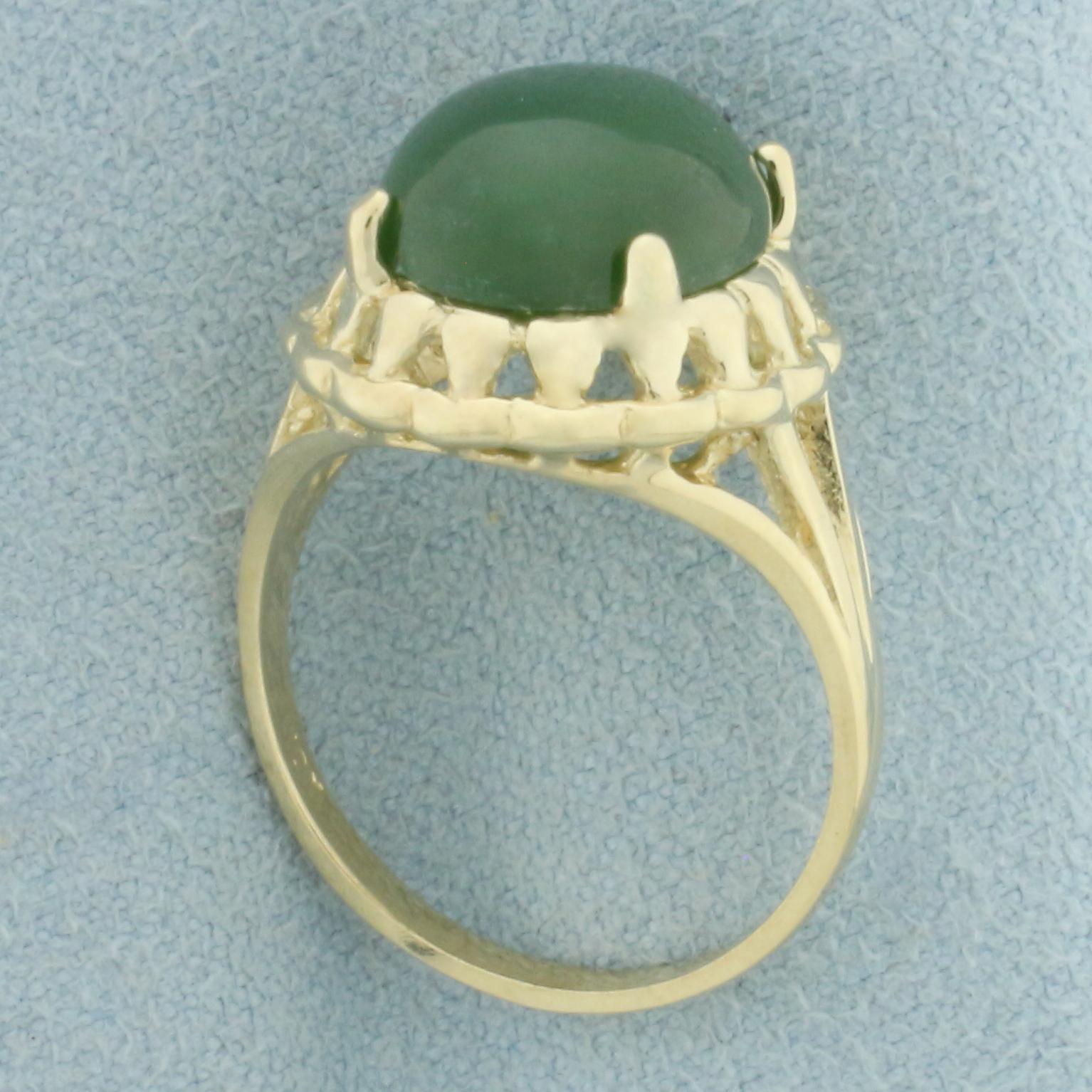 Jade Solitaire Ring In 10k Yellow Gold