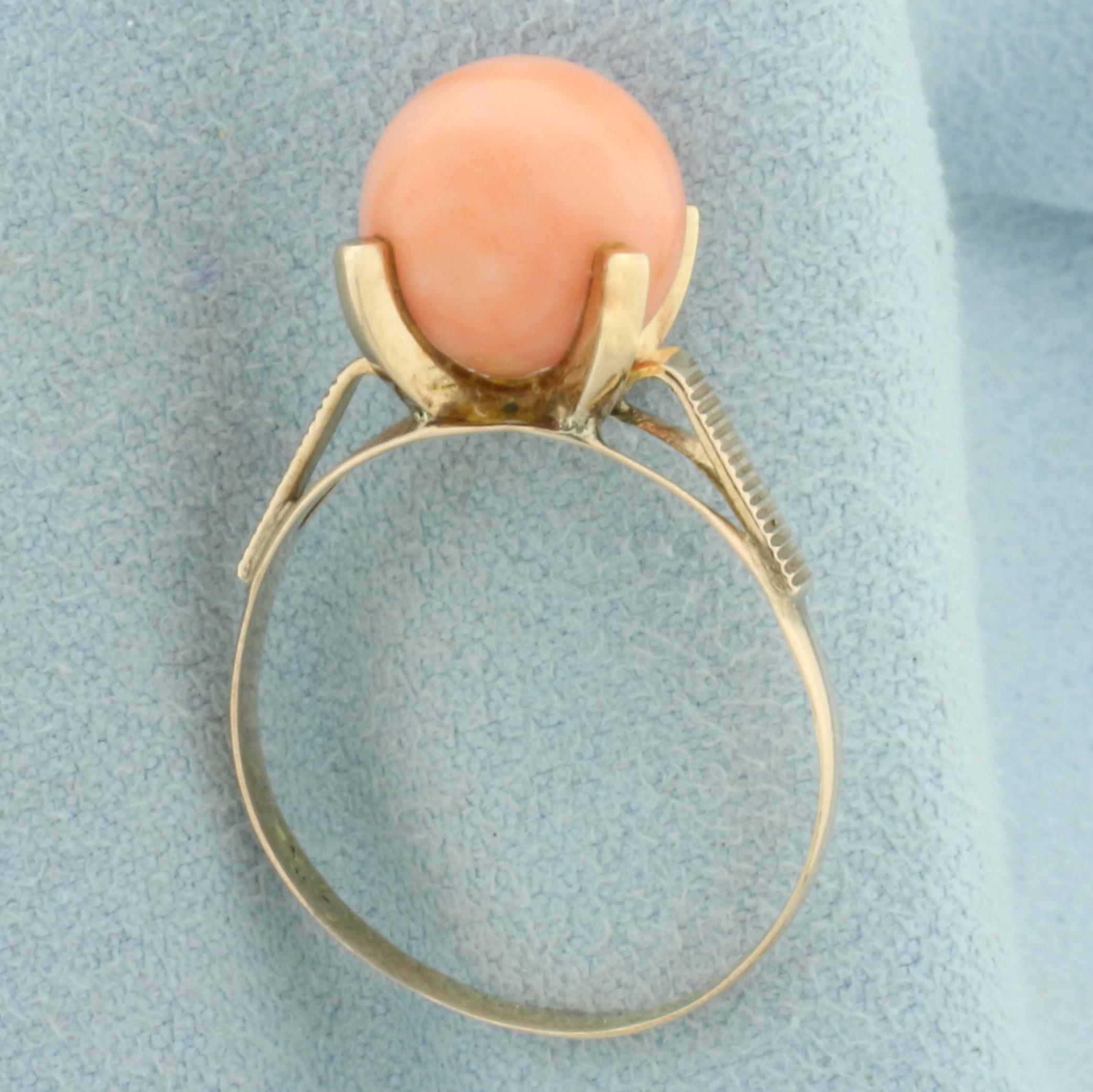 Pink Coral Orb Ring In 18k Yellow Gold