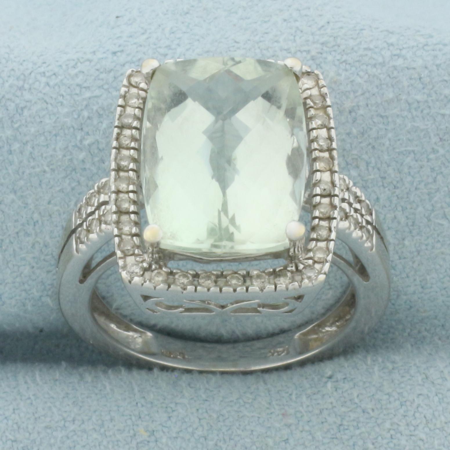 Aquamarine And Diamond Halo Ring In 14k White Gold