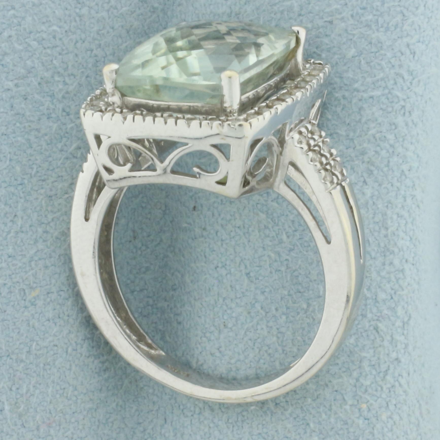 Aquamarine And Diamond Halo Ring In 14k White Gold