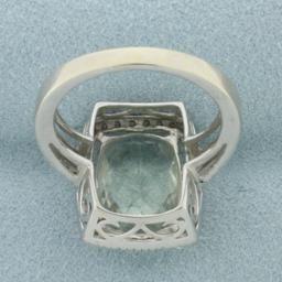 Aquamarine And Diamond Halo Ring In 14k White Gold