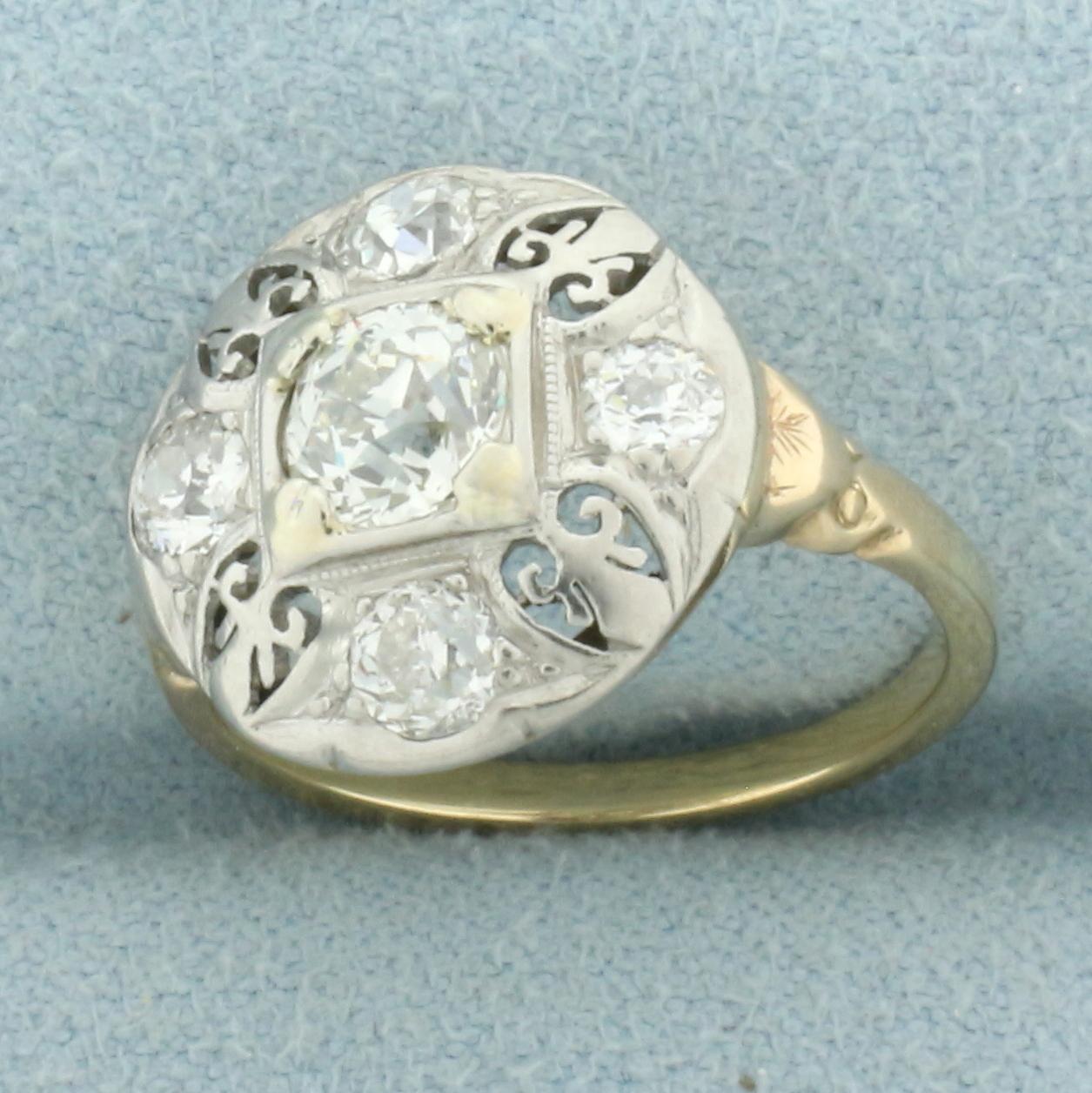 Antique Old European Cut Diamond Victorian Ring In 14k Yellow Gold