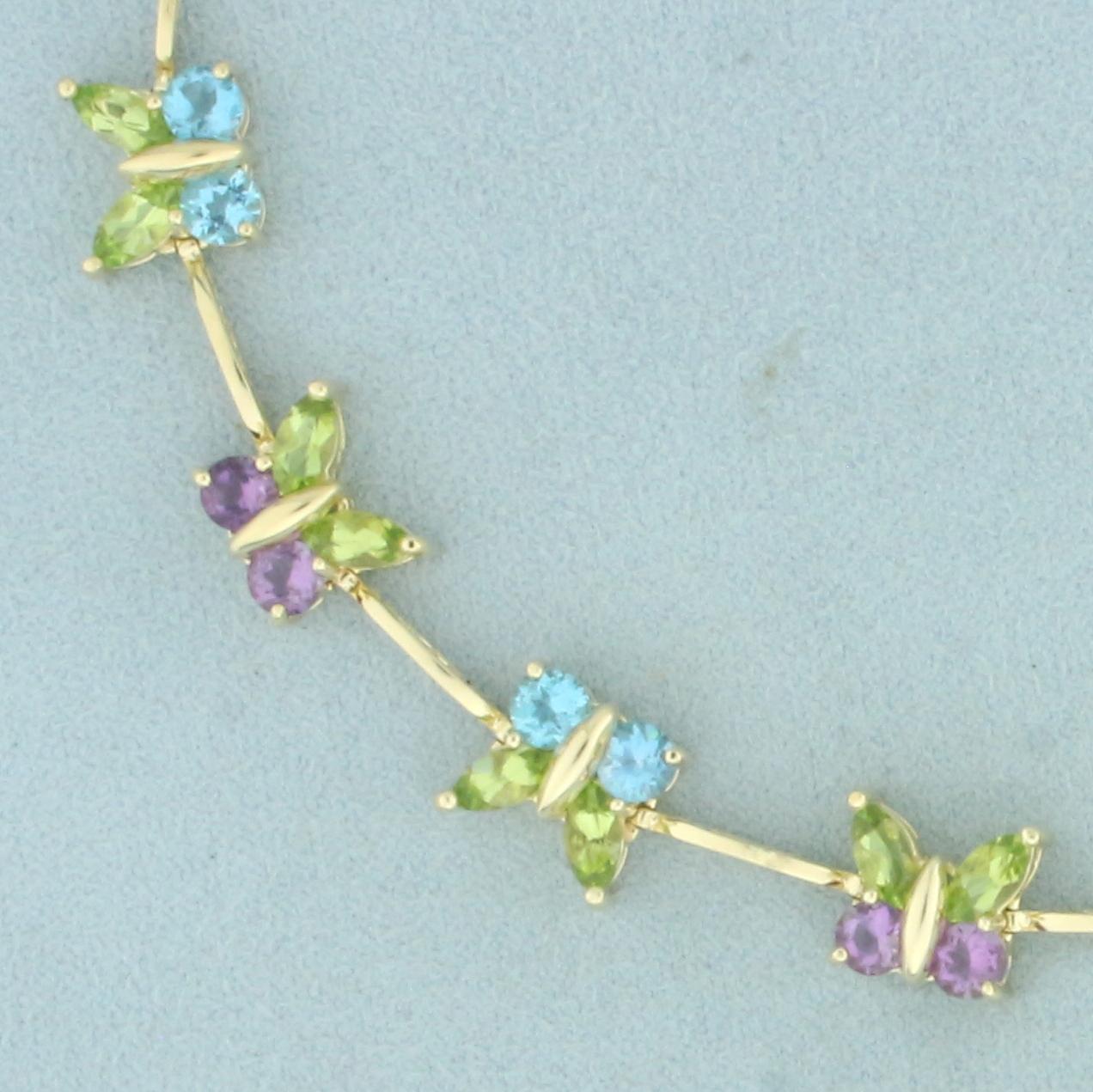 Rainbow Gemstone Butterfly Bracelet In 14k Yellow Gold