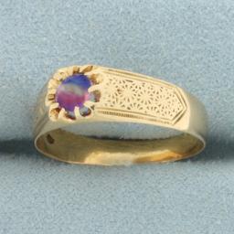 Antique Red White And Blue Quartz Belcher Ring In 14k Yellow Gold