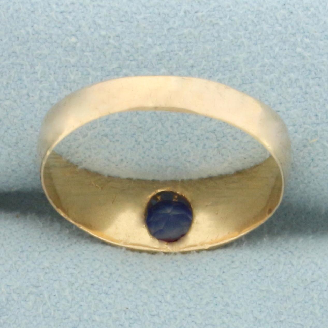 Antique Red White And Blue Quartz Belcher Ring In 14k Yellow Gold