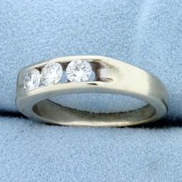 Mens 3/4ct Tw Diamond Three Stone Wedding Or Anniversary Ring In 14k White Gold