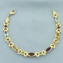 Rainbow Gemstone Geometric Bracelet In 14k Yellow Gold