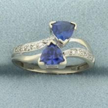 Sapphire And Diamond Bypass Ring In 10k White Gold