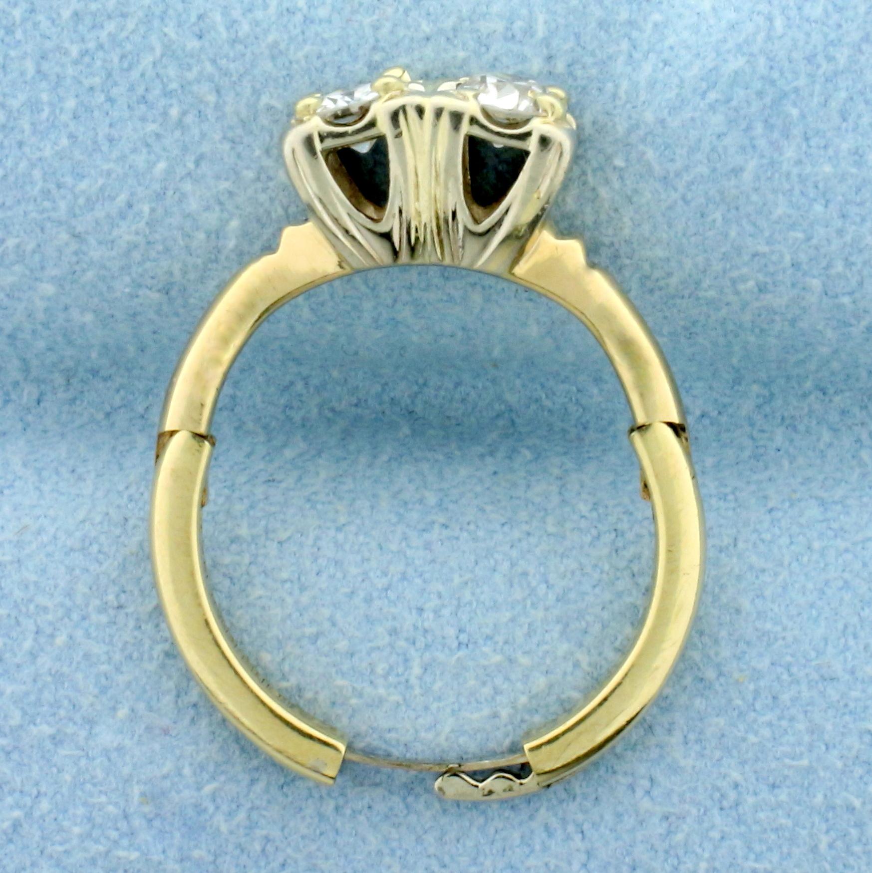 Vintage Two Stone Old European Cut Diamond Friendship Ring With Expandable Shank In 14k Yellow Gold