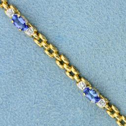 1 1/3ct Tw Tanzanite And Diamond Bracelet In 14k Yellow Gold