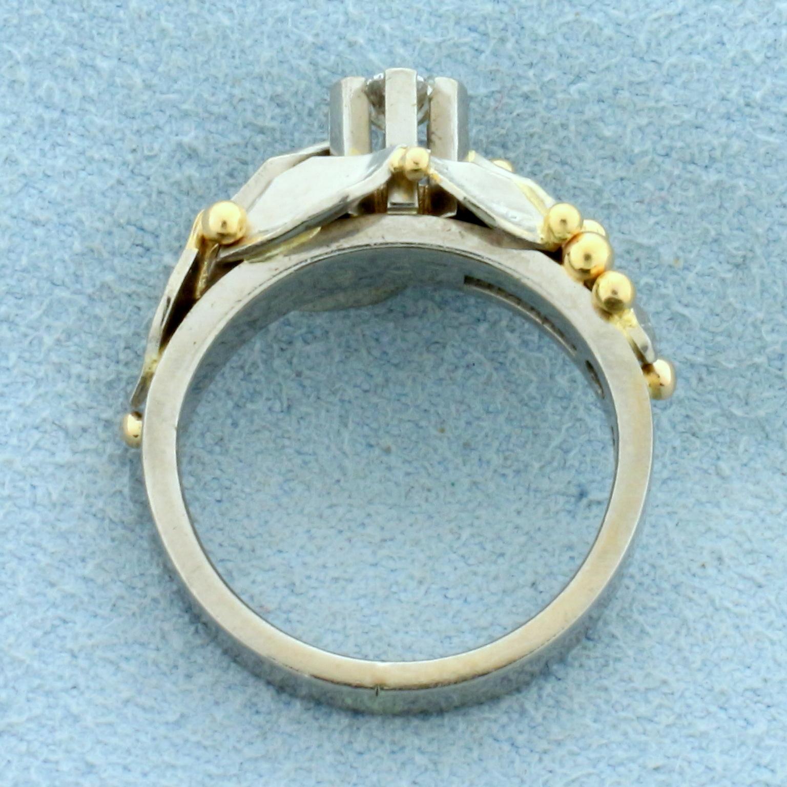 Unique Custom Designed 1/4ct Diamond Solitaire Ring In 18k White And Yellow Gold