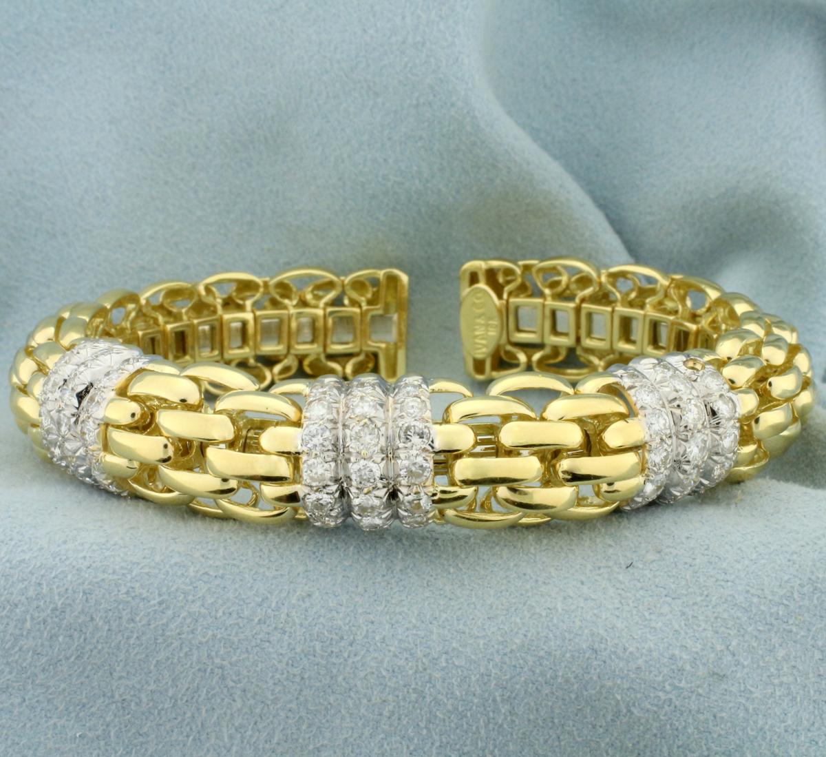 Designer 3ct Tw Diamond Ivan & Co. Panther Link Bangle Bracelet In 18k Yellow Gold