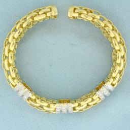 Designer 3ct Tw Diamond Ivan & Co. Panther Link Bangle Bracelet In 18k Yellow Gold