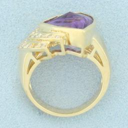 Amethyst And Diamond Ring In 14k Yellow Gold