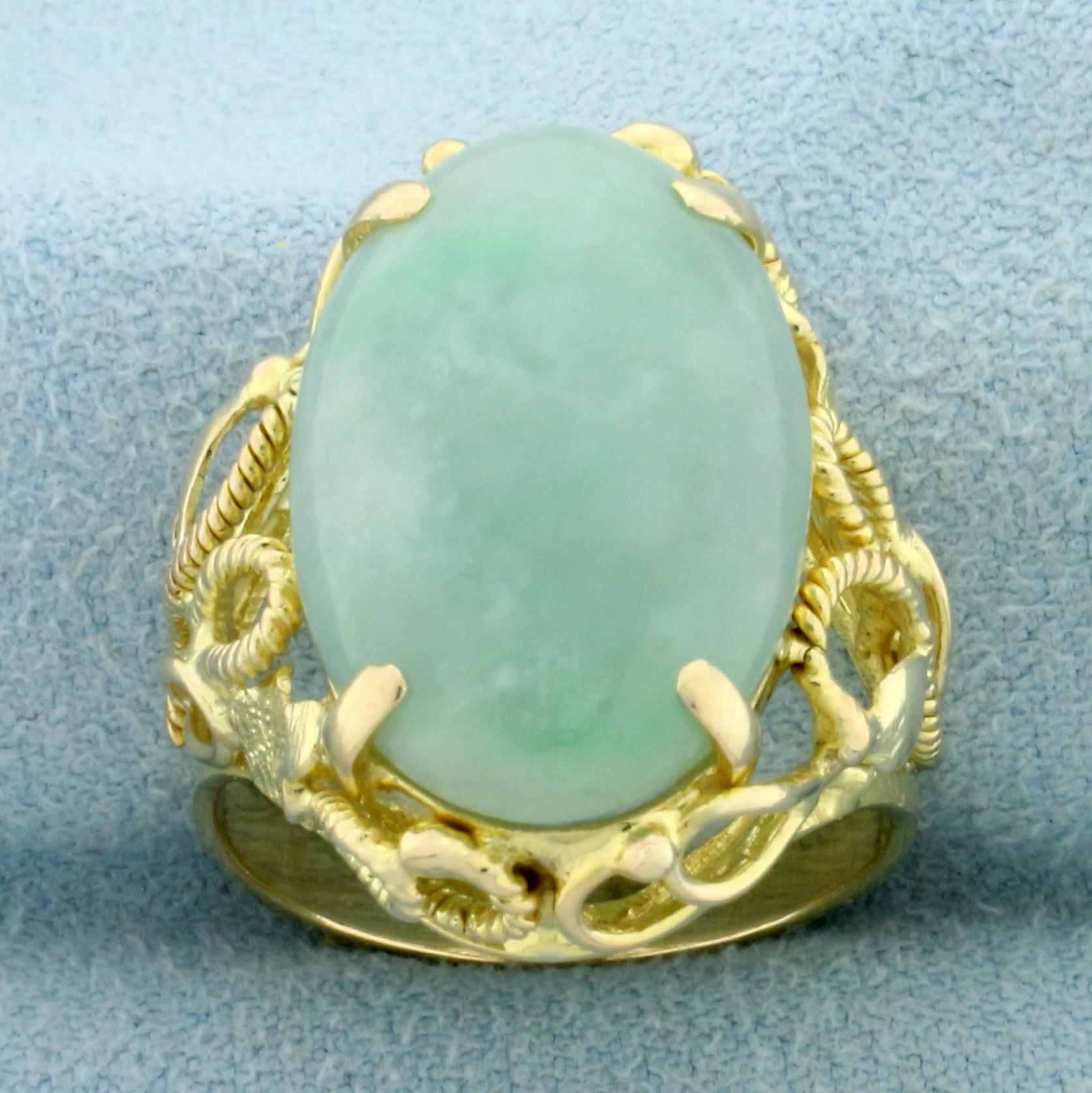 Jade Solitaire Ring In 14k Yellow Gold