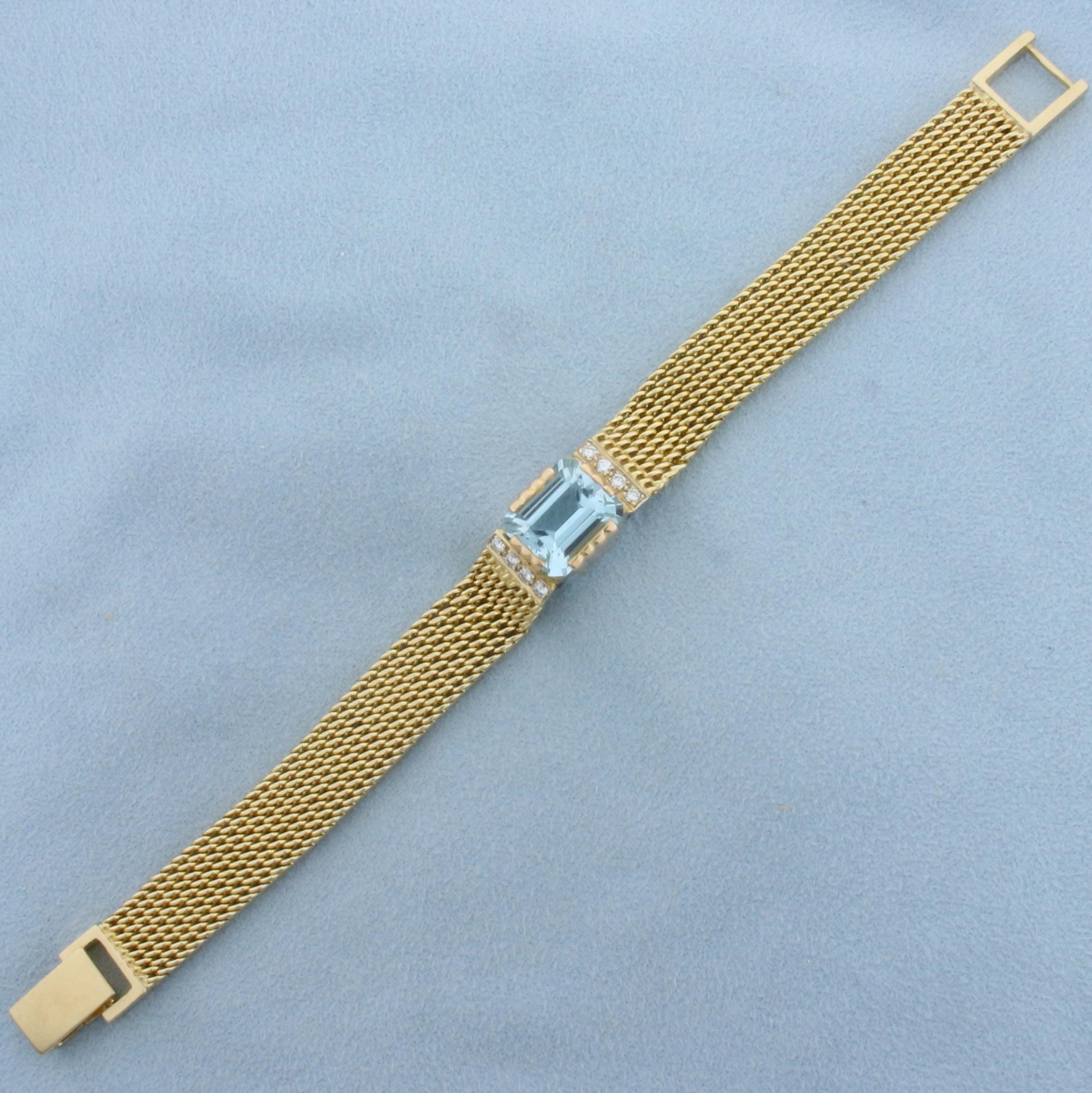 Vintage Aquamarine And Diamond Bracelet In 14k Yellow And Rose Gold