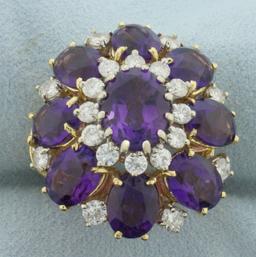 14ct Amethyst And Diamond Flower Statement Ring In 18k Yellow Gold