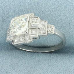 Antique Art Deco Old European Cut Diamond Ring In Platinum