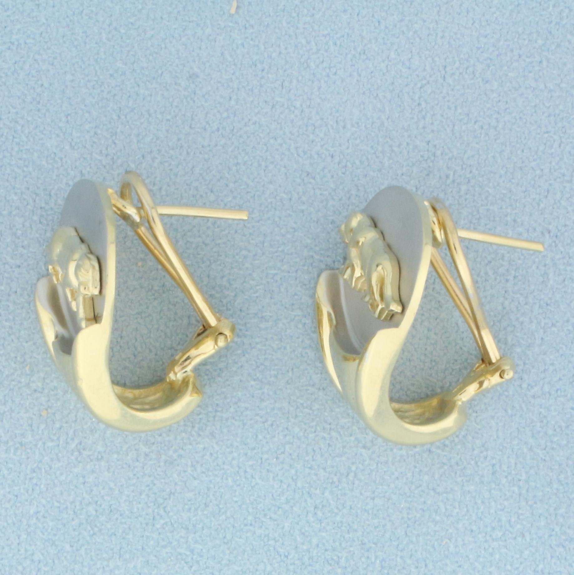 Panther Half Hoop Earrings In 14k Yellow And White Gold