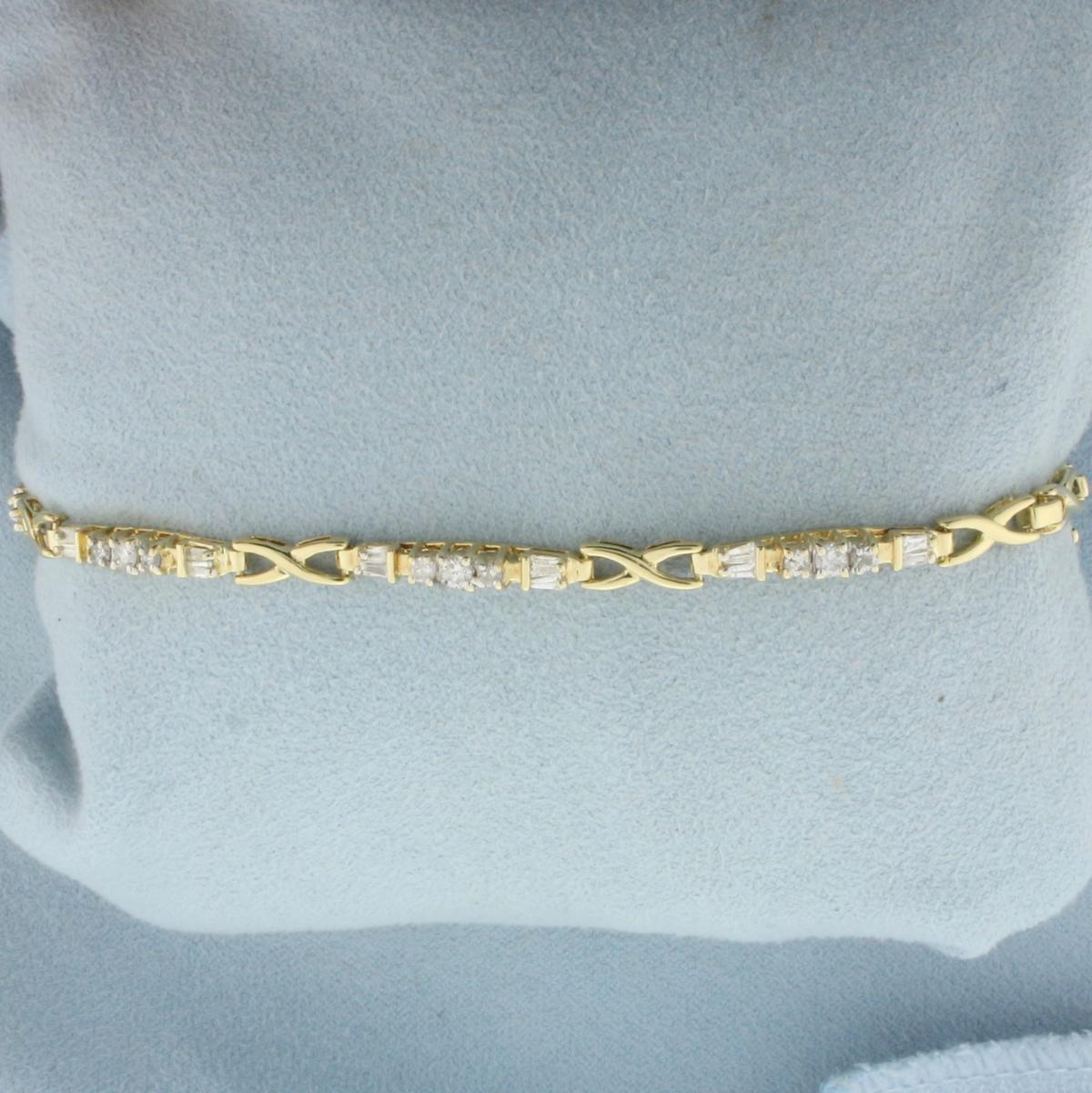 Baguette And Round Diamond Bracelet In 14k Yellow Gold