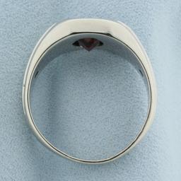 Mens Garnet And Diamond Ring In 10k White Gold