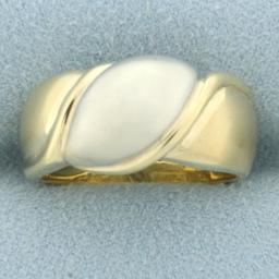 Two Tone 3 D Satin Finish Ring In 14k White And Yellow Gold