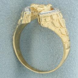 Diamond Horse And Horseshoe Nugget Ring In 14k Yellow Gold