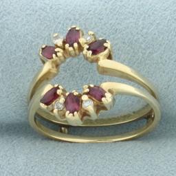 Ruby And Diamond Ring Jacket In 14k Yellow Gold