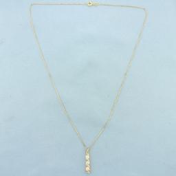 Italian Ribbon Design 3 Stone Diamond Necklace In 14k Yellow Gold