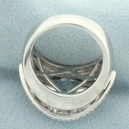 4ct Aquamarine And Diamond Quilted Design Ring In 14k White Gold