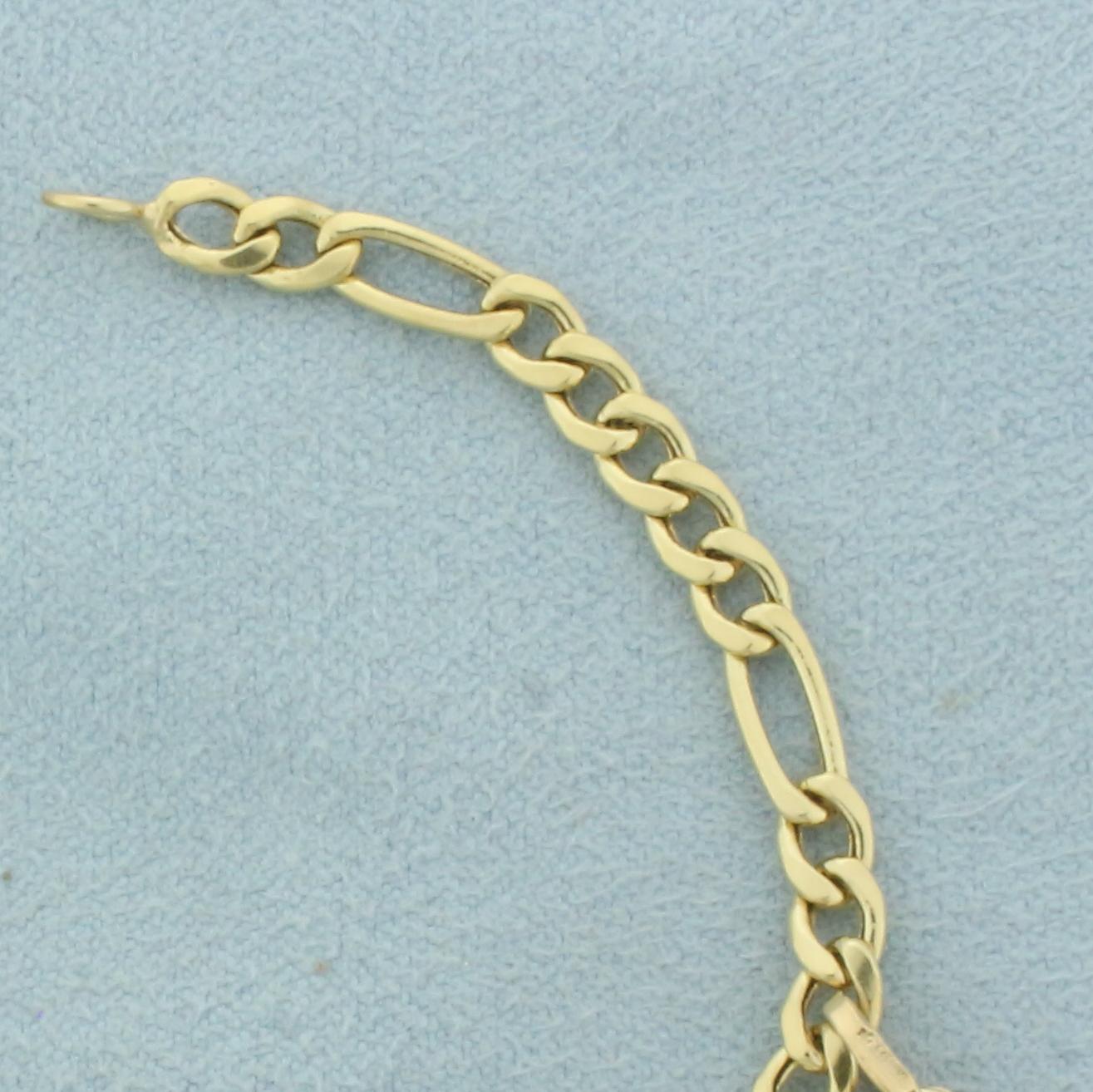 Figaro Link Charm Bracelet In 18k Yellow Gold