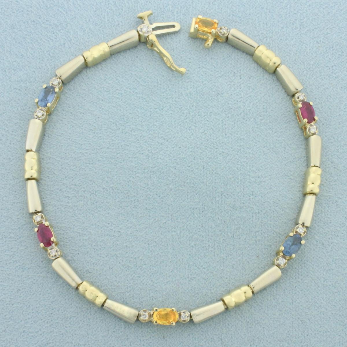 Sapphire And Diamond Two Tone Bracelet In 14k White And Yellow Gold