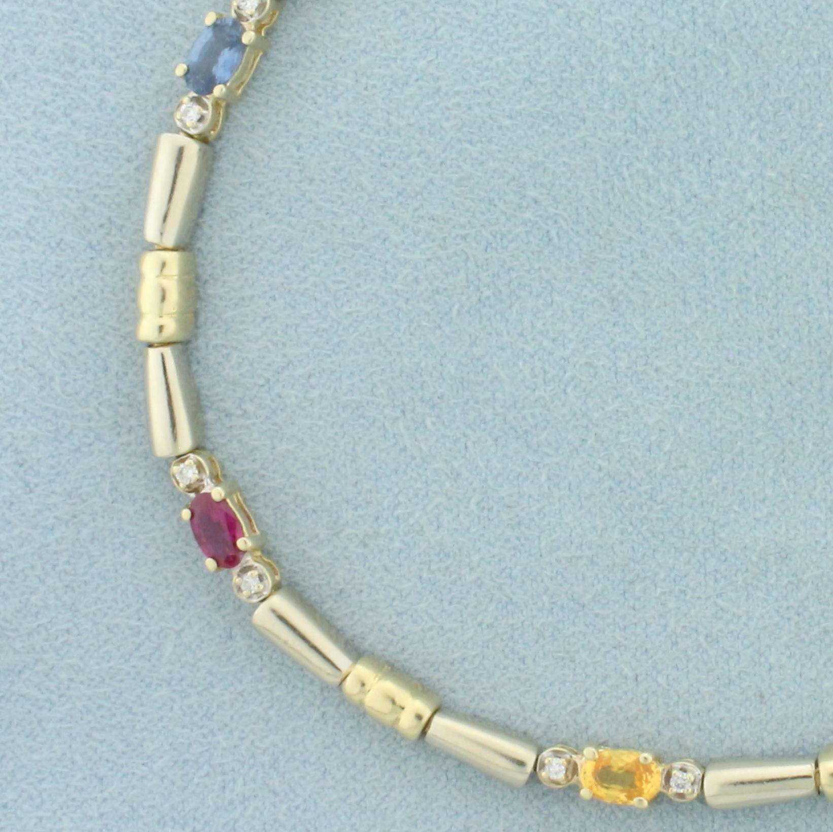 Sapphire And Diamond Two Tone Bracelet In 14k White And Yellow Gold