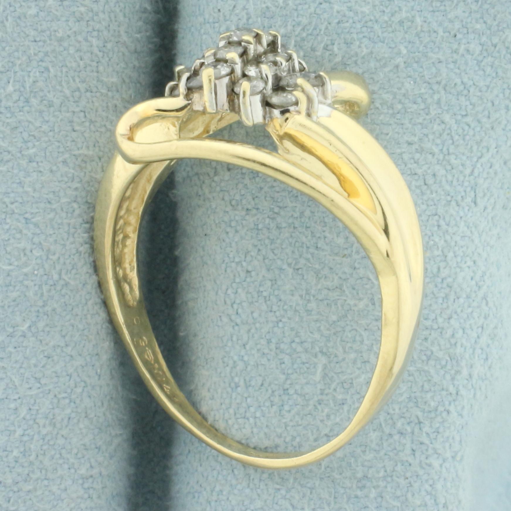 Diamond Cluster Bypass Design Ring In 14k Yellow Gold