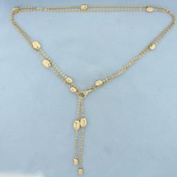 Italian Double Layer Station Necklace Or Y Lariat Necklace In 14k Yellow Gold